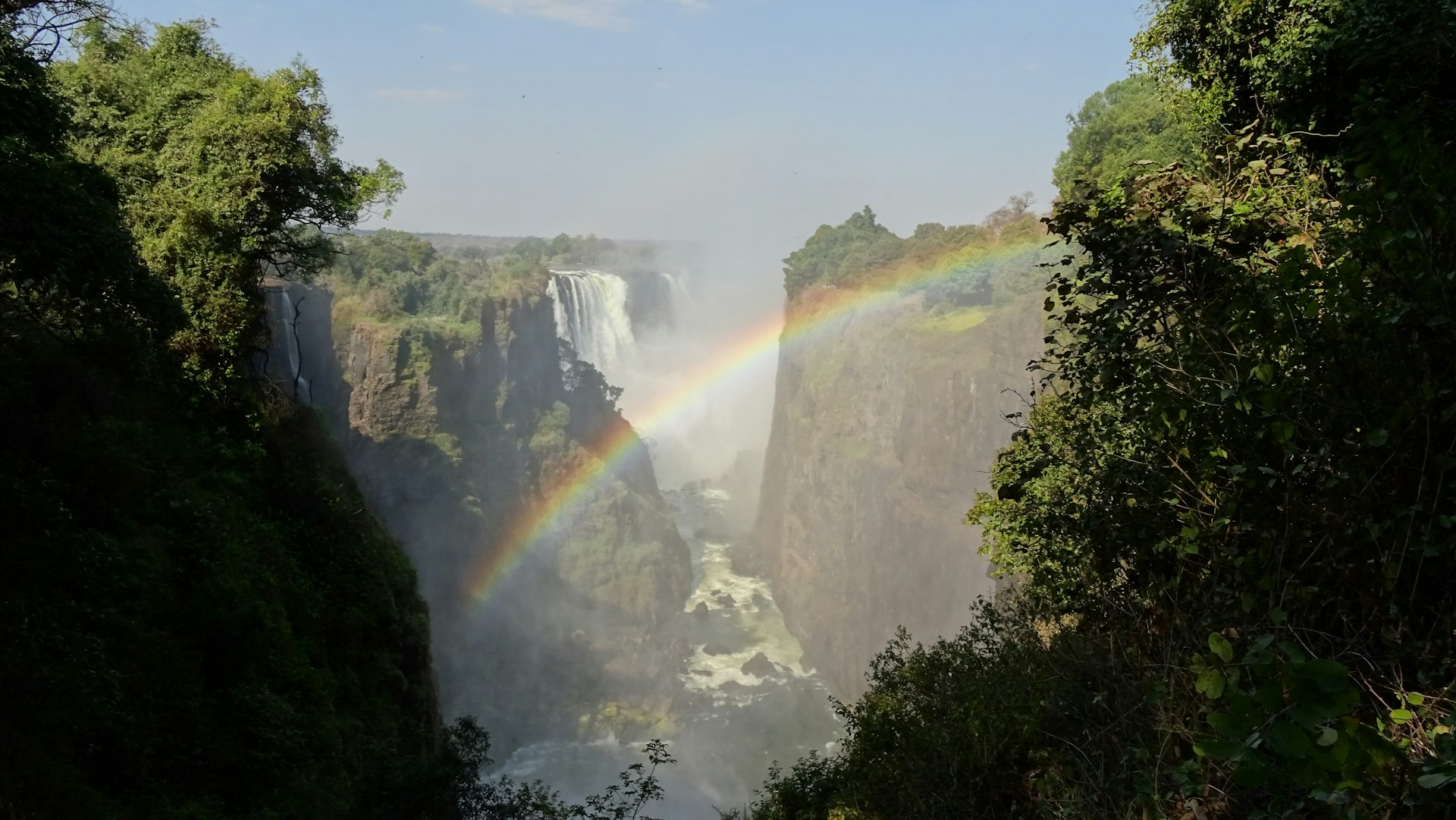 The world's most powerful waterfall - Murchison Falls in Uganda a rainbow in the middle of a waterfall