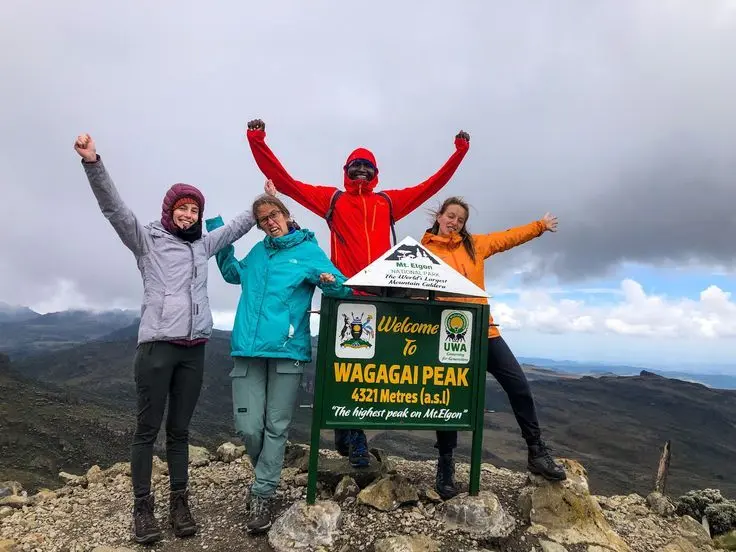 Mountain climbers at the peak of Mt. Elgon