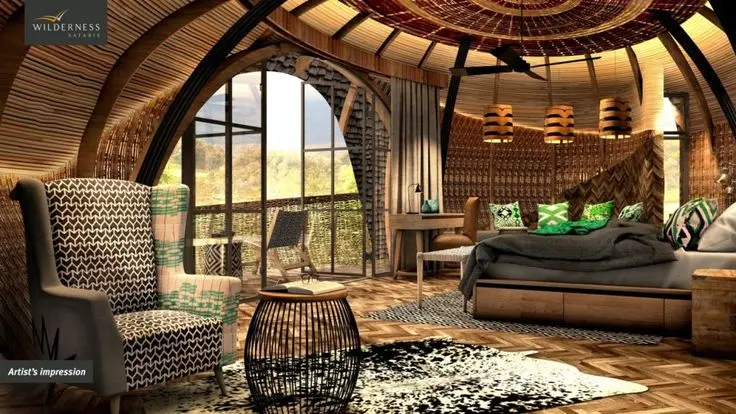 The interior view of Rwanda's Luxury Bisate Lodge Where to stay in Rwanda
