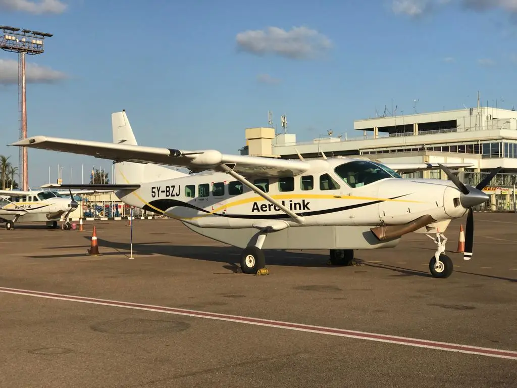Flying safari aircraft at Entebbe An aircraft of Aerolink for flying safari